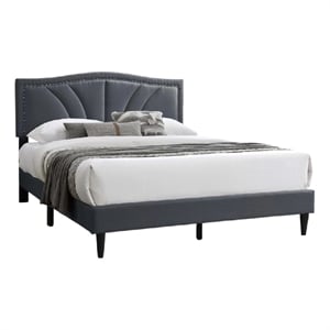 Pemberly Row Full Platform Bed with Padded Headboard in Charcoal Gray