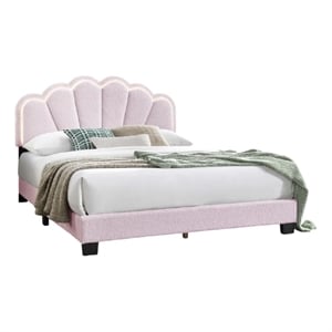 Pemberly Row Contemporary Full Bed with Fan Shaped Headboard in Pink