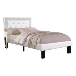 Pemberly Row Twin Bed with Tufted Faux Leather Headboard in White