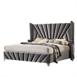Pemberly Row Queen Size Bed with Wingback Headboard in Gray Fabric