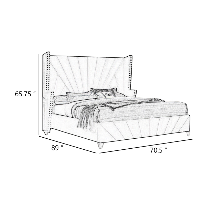 Pemberly Row Queen Size Bed with Wingback Headboard in Gray Fabric