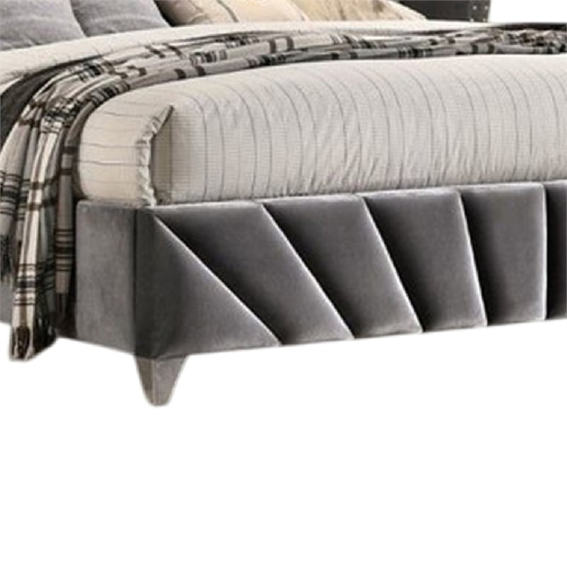 Pemberly Row Queen Size Bed with Wingback Headboard in Gray Fabric