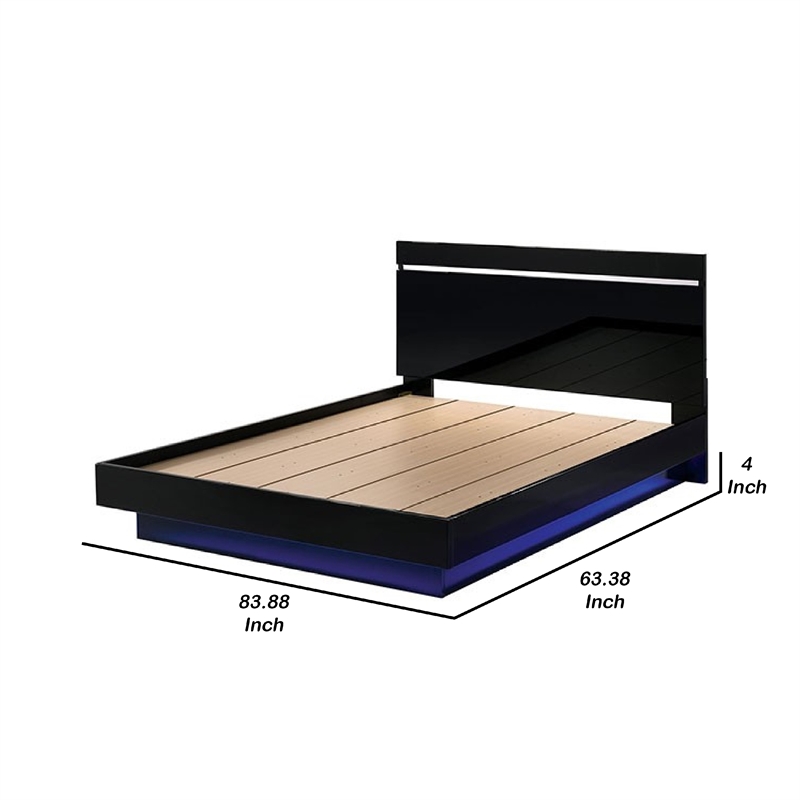 Pemberly Row Queen Size Bed with Chrome Headboard and LED Footboard in Black