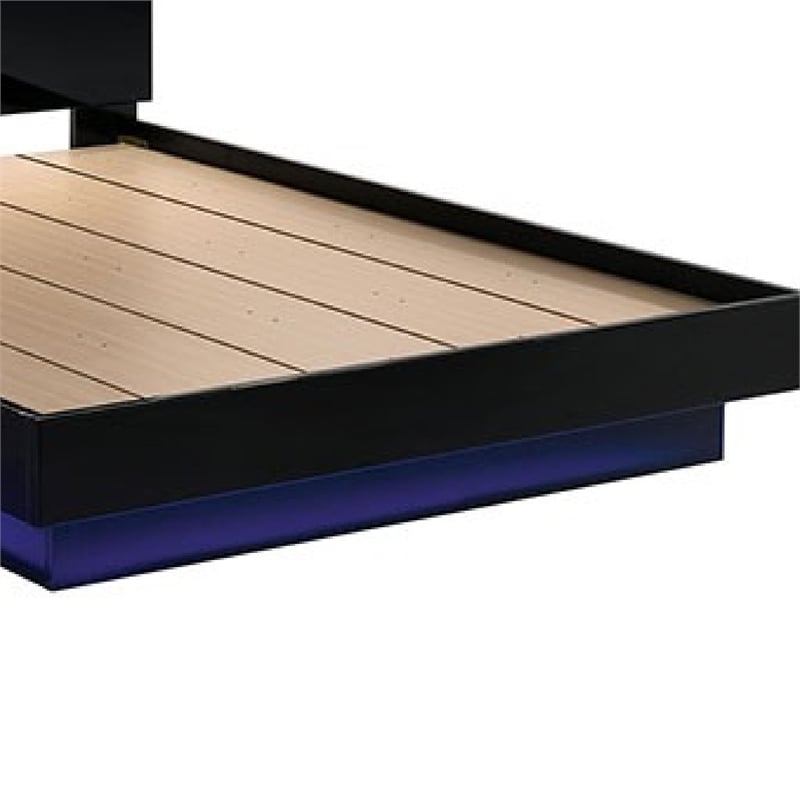 Pemberly Row Queen Size Bed with Chrome Headboard and LED Footboard in Black