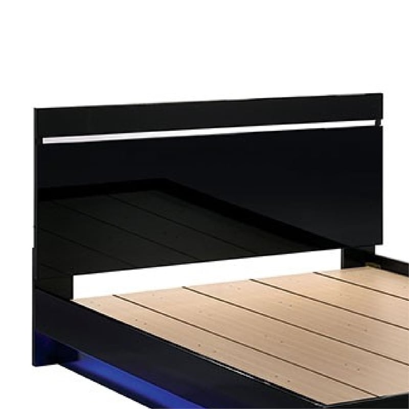 Pemberly Row Queen Size Bed with Chrome Headboard and LED Footboard in Black