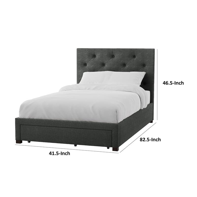 Pemberly Row Twin Size Bed with Tufted Headboard and Storage in Dark Gray