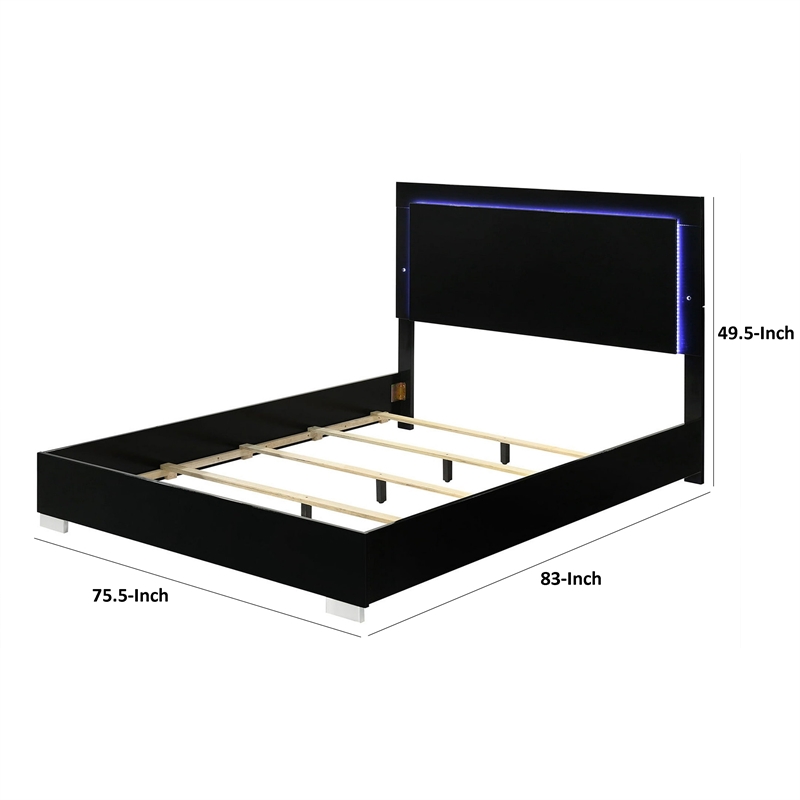 Pemberly Row King Size Bed with LED Headboard in Piano Black