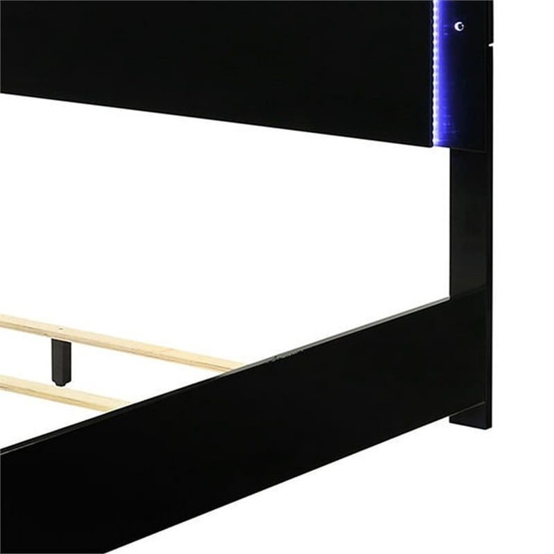 Pemberly Row King Size Bed with LED Headboard in Piano Black