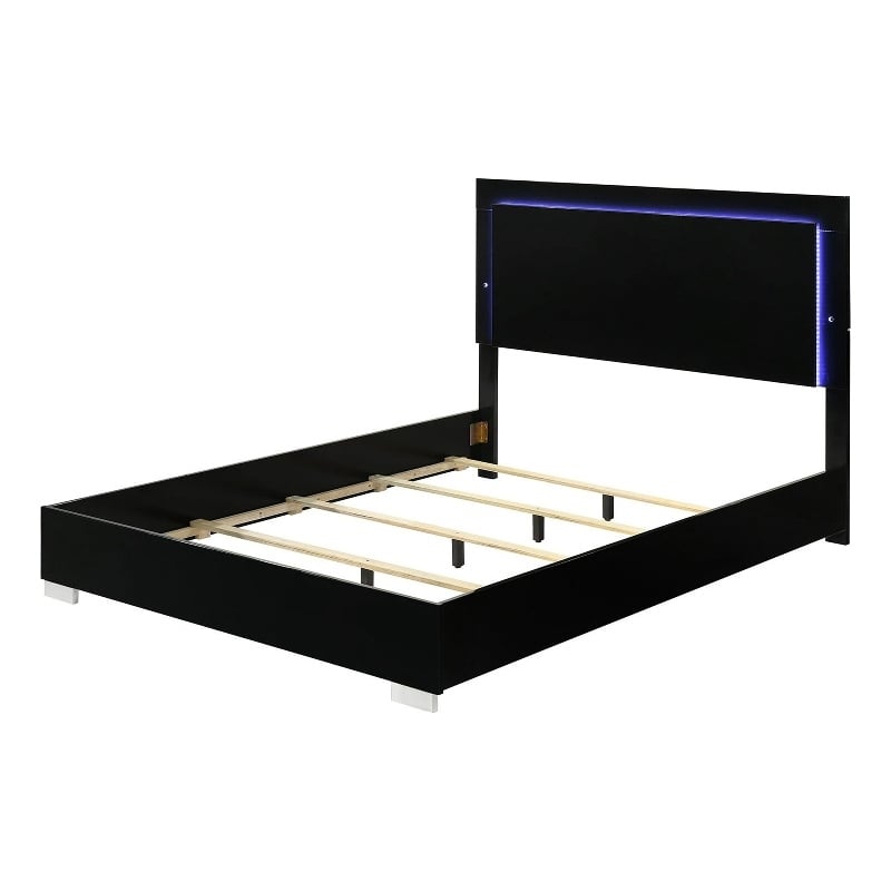 Pemberly Row Queen Size Bed with LED Headboard in Piano Black