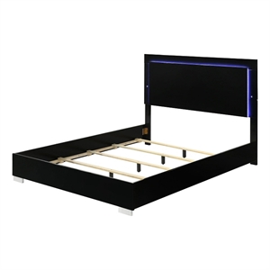 Pemberly Row Queen Size Bed with LED Headboard in Piano Black