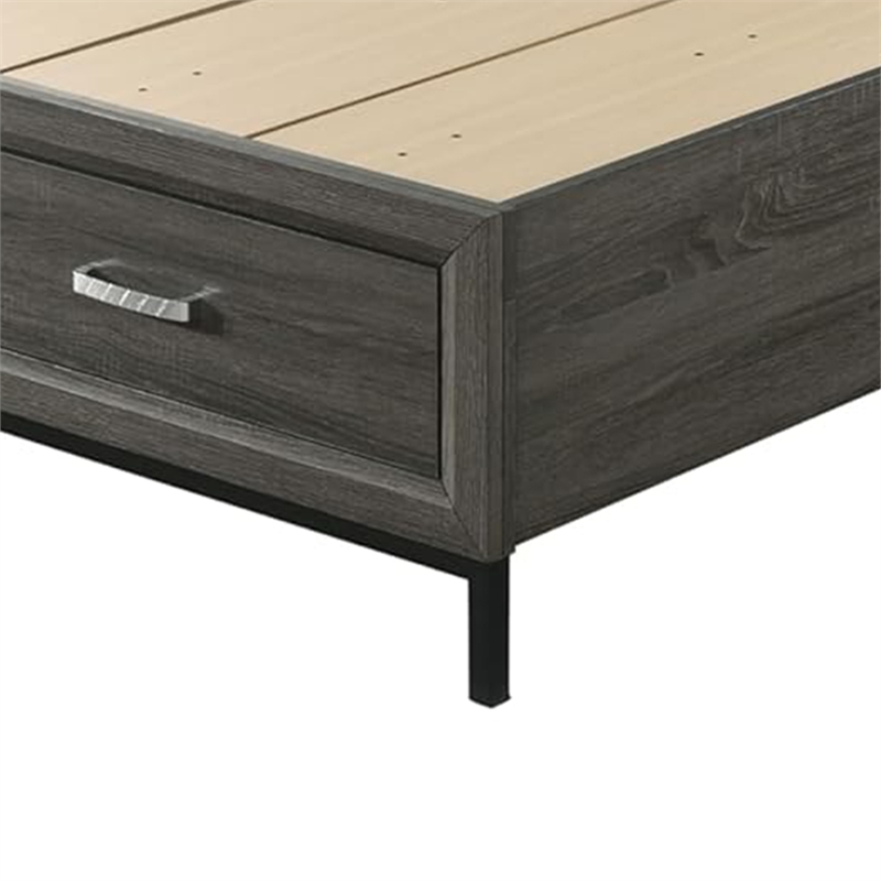 Pemberly Row Queen Size Bed with Padded Headboard and Drawers in Gray