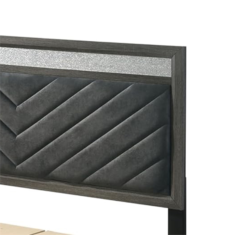 Pemberly Row Queen Size Bed with Padded Headboard and Drawers in Gray
