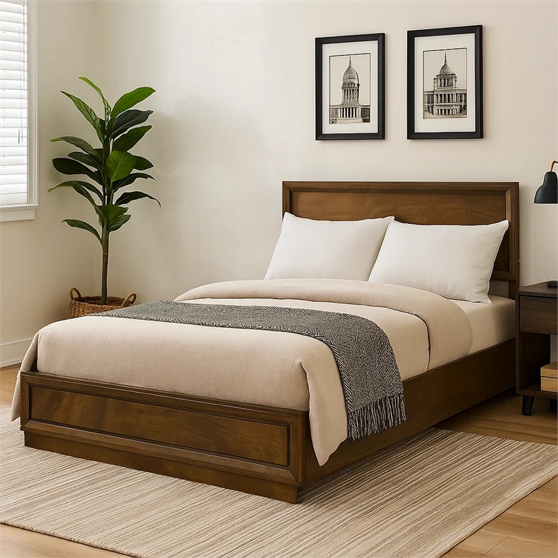 Pemberly Row Full Size Bed with Panel Headboard in Walnut Brown
