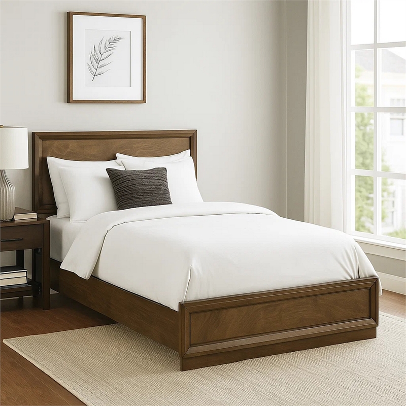 Pemberly Row Full Size Bed with Panel Headboard in Walnut Brown