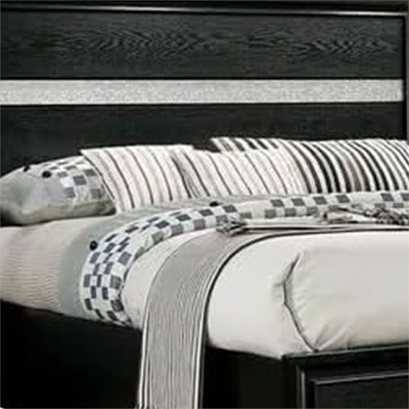 Pemberly Row Contemporary Queen Size Bed with Footboard Drawers in Black