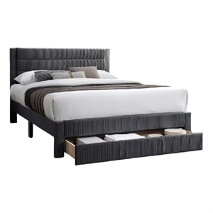 Pemberly Row Full Platform Bed with Drawer in Charcoal Gray Corduroy