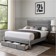 Pemberly Row Full Platform Bed with Drawer in Light Gray Corduroy