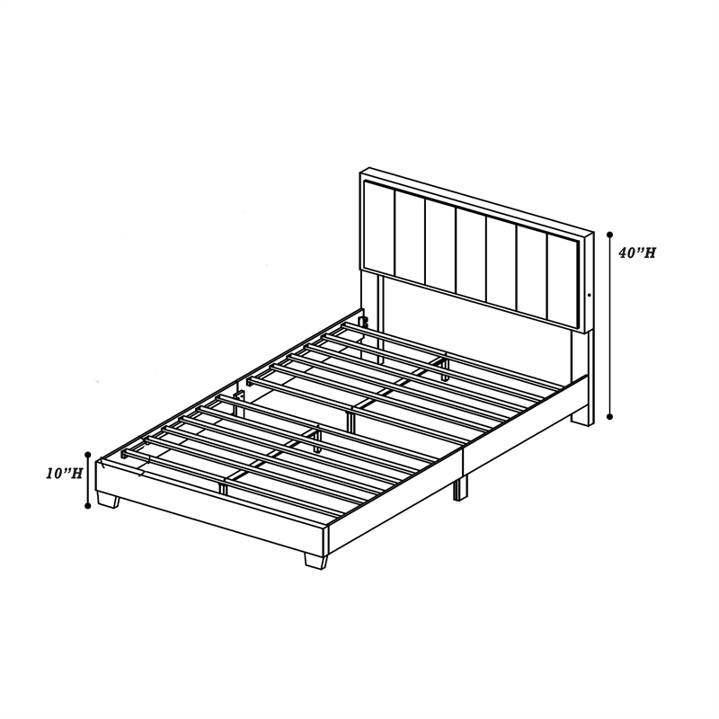 Pemberly Row Full Platform Bed with LED Headboard in Charcoal Gray