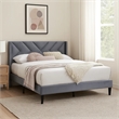 Pemberly Row Full Platform Bed with Tufted Wingback Headboard in Gray Velvet