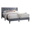 Pemberly Row Full Platform Bed with Tufted Wingback Headboard in Gray Velvet