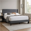 Pemberly Row Full Platform Bed with Tufted Wingback Headboard in Charcoal Burlap
