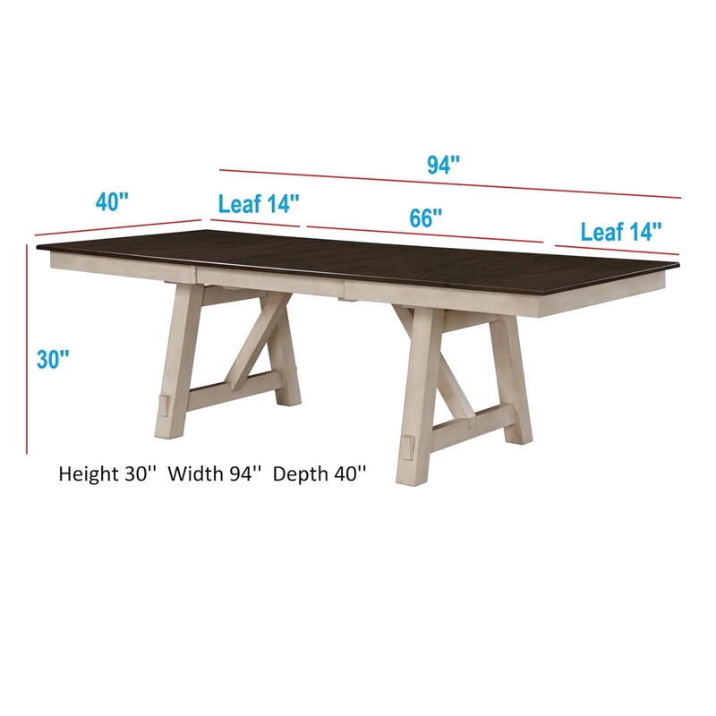 Pemberly Row Extendable Dining Table with 2 Leaves in Gray and Antique White