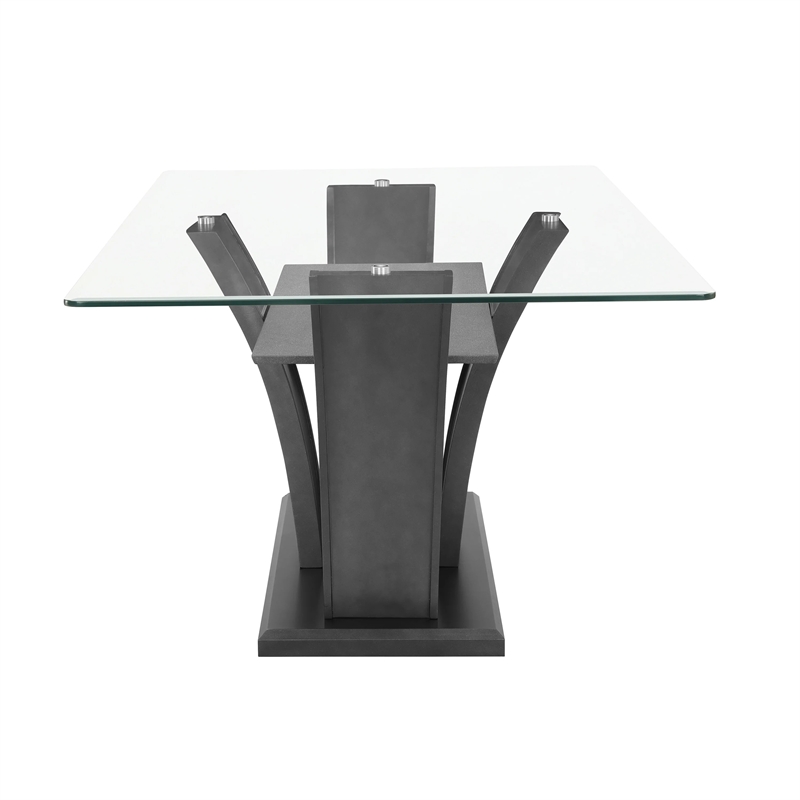 Pemberly Row 72-Inch Glass Top Dining Table with Pedestal in Dark Gray