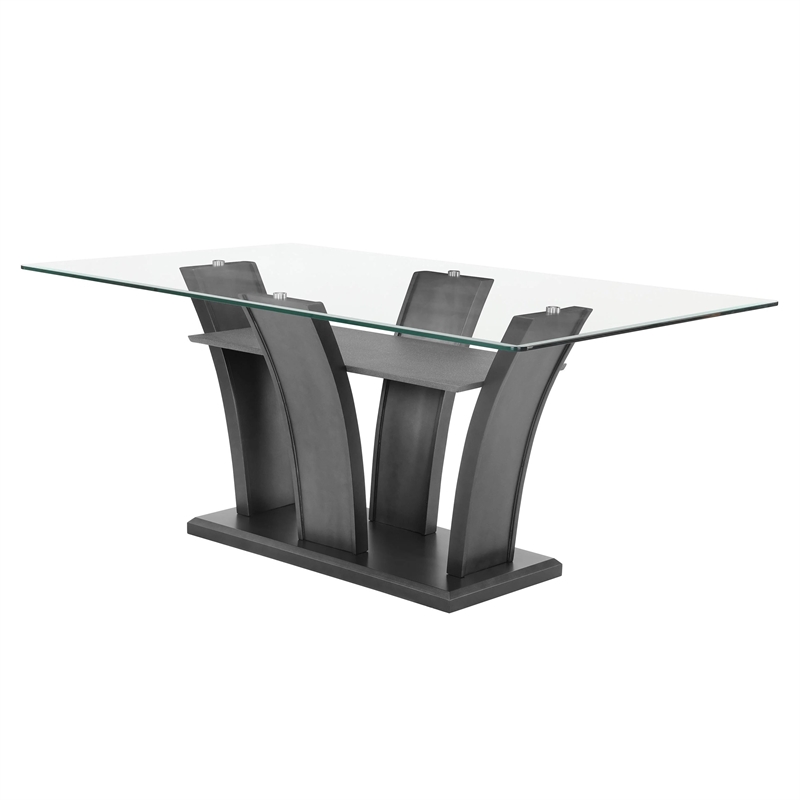 Pemberly Row 72-Inch Glass Top Dining Table with Pedestal in Dark Gray
