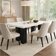 Pemberly Row 68-Inch Dining Table with White Faux Marble Top in Black