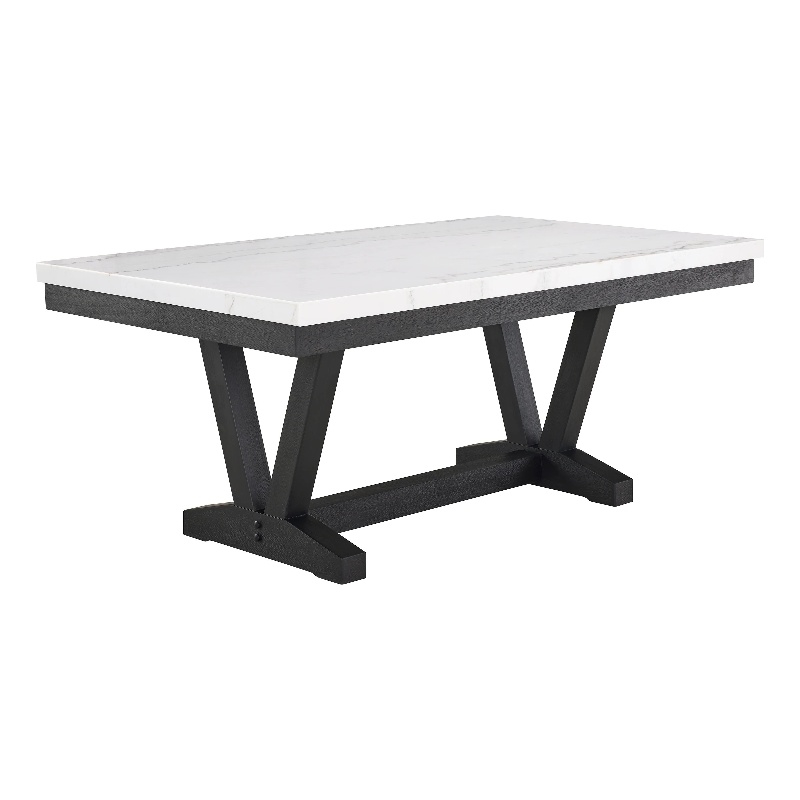 Pemberly Row 72-Inch Dining Table with White Marble Top and Black Trestle Base