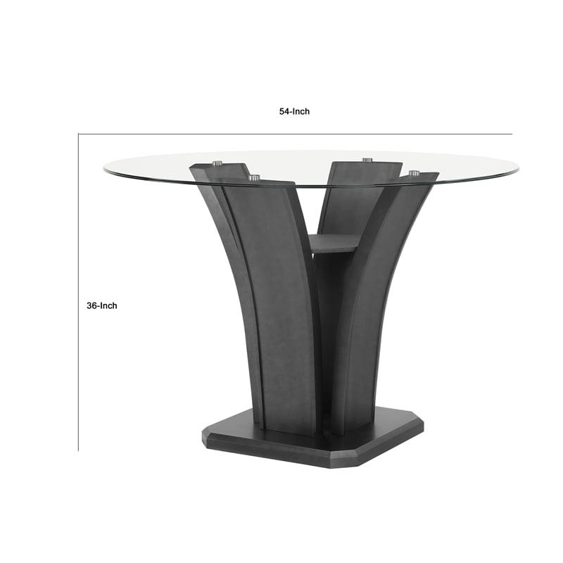 Pemberly Row 54-Inch Glass Top Counter Height Table with Pedestal in Dark Gray