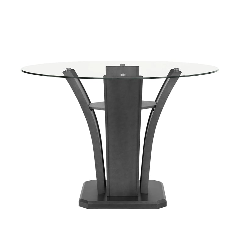 Pemberly Row 54-Inch Glass Top Counter Height Table with Pedestal in Dark Gray