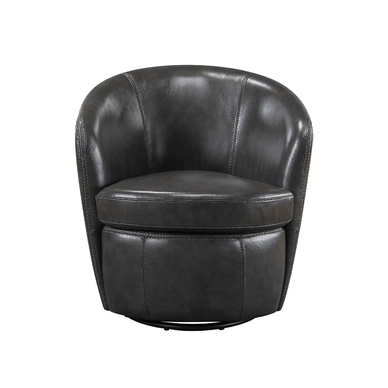 Pemberly Row Swivel Barrel Chair with Curved Back in Smoky Gray Leather