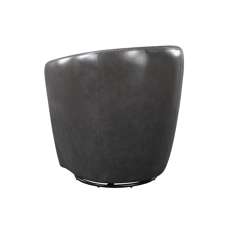 Pemberly Row Swivel Barrel Chair with Curved Back in Smoky Gray Leather