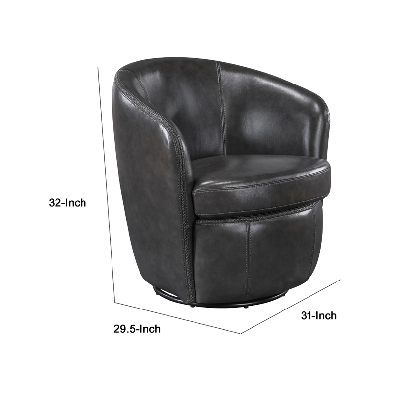 Pemberly Row Swivel Barrel Chair with Curved Back in Smoky Gray Leather