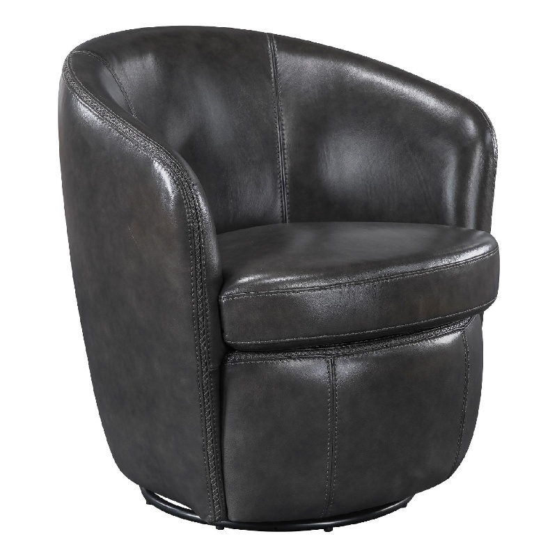 Pemberly Row Swivel Barrel Chair with Curved Back in Smoky Gray Leather