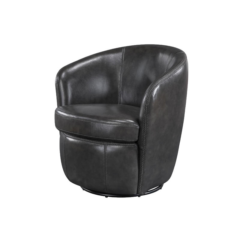 Pemberly Row Swivel Barrel Chair with Curved Back in Smoky Gray Leather