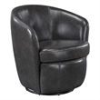 Pemberly Row Swivel Barrel Chair with Curved Back in Smoky Gray Leather
