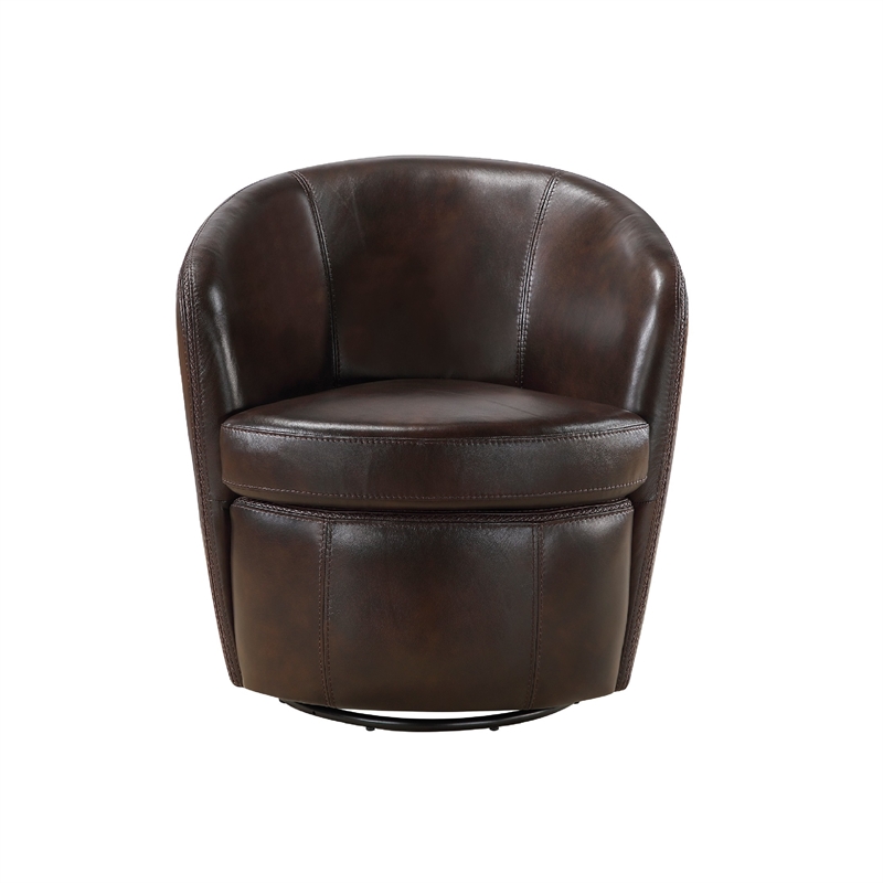 Pemberly Row Swivel Barrel Chair with Curved Back in Bronze Leather