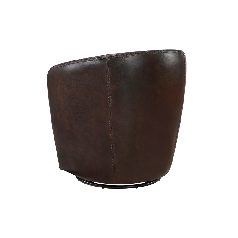 Pemberly Row Swivel Barrel Chair with Curved Back in Bronze Leather
