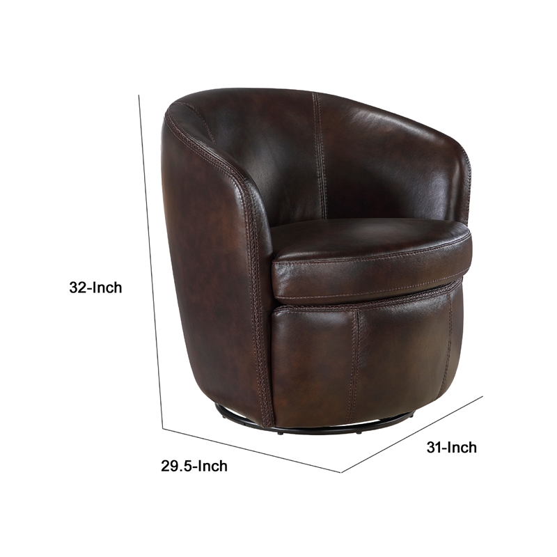 Pemberly Row Swivel Barrel Chair with Curved Back in Bronze Leather