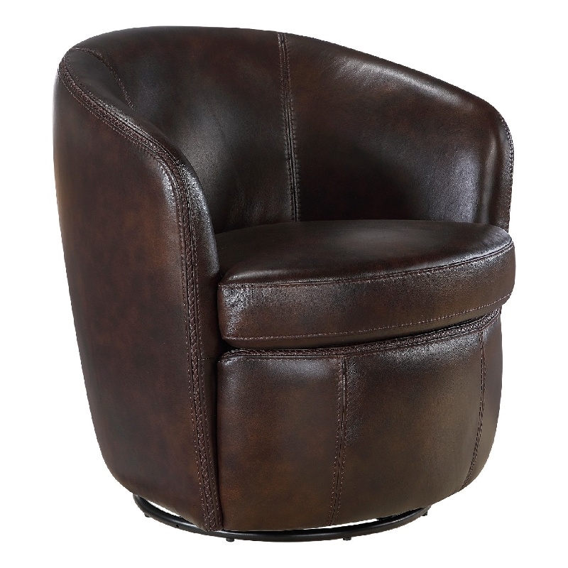 Pemberly Row Swivel Barrel Chair with Curved Back in Bronze Leather
