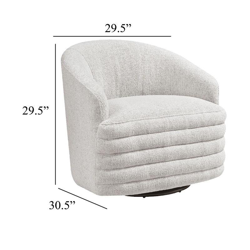 Pemberly Row Barrel Swivel Accent Armchair in Beige Chenille