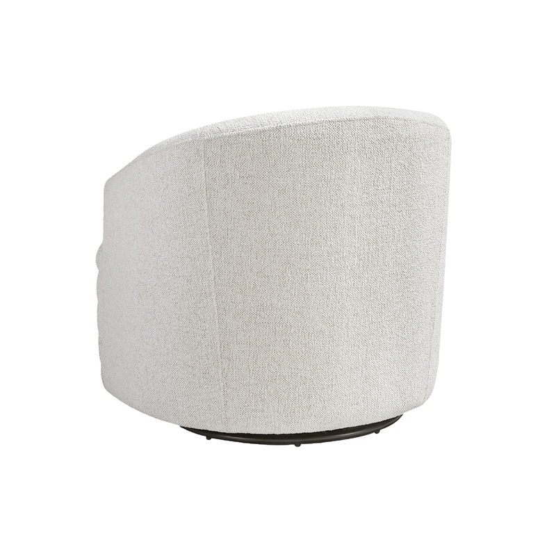 Pemberly Row Barrel Swivel Accent Armchair in Beige Chenille