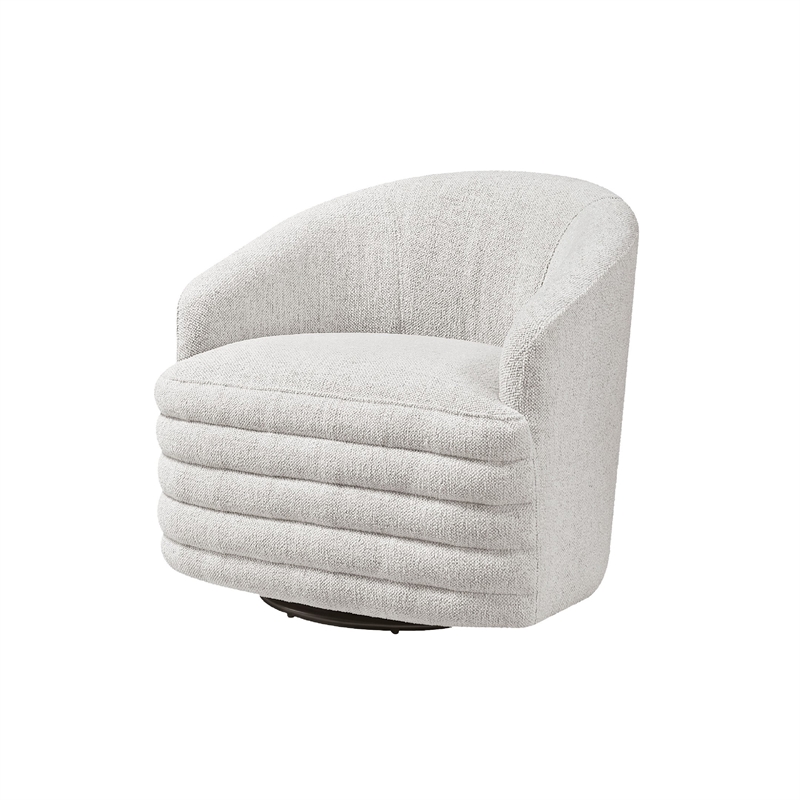 Pemberly Row Barrel Swivel Accent Armchair in Beige Chenille