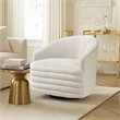 Pemberly Row Barrel Swivel Accent Armchair in Beige Chenille
