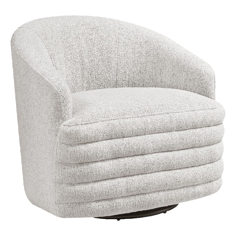 Pemberly Row Barrel Swivel Accent Armchair in Beige Chenille