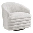 Pemberly Row Barrel Swivel Accent Armchair in Beige Chenille