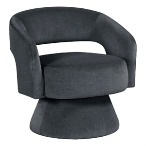 Pemberly Row Contemporary Barrel Swivel Accent Chair in Dark Gray Velvet