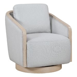 Pemberly Row Swivel Accent Armchair with Oak Trim in Gray Polyester